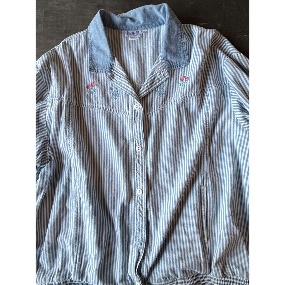 Koret City Blues Vintage Striped Floral Embroidered Button Front Jacket Blue 2X - Picture 6 of 6